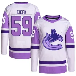 Men's Nick Cicek Vancouver Canucks Hockey Fights Cancer Primegreen Jersey - White/Purple Authentic