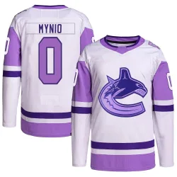 Men's Sawyer Mynio Vancouver Canucks Hockey Fights Cancer Primegreen Jersey - White/Purple Authentic