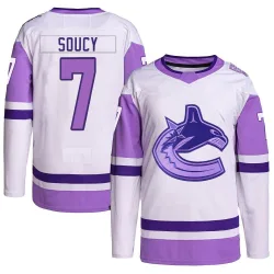 Youth Carson Soucy Vancouver Canucks Hockey Fights Cancer Primegreen Jersey - White/Purple Authentic