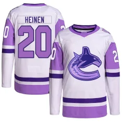 Youth Danton Heinen Vancouver Canucks Hockey Fights Cancer Primegreen Jersey - White/Purple Authentic