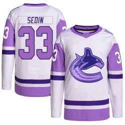 Youth Henrik Sedin Vancouver Canucks Hockey Fights Cancer Primegreen Jersey - White/Purple Authentic