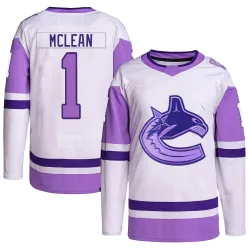 Youth Kirk Mclean Vancouver Canucks Hockey Fights Cancer Primegreen Jersey - White/Purple Authentic